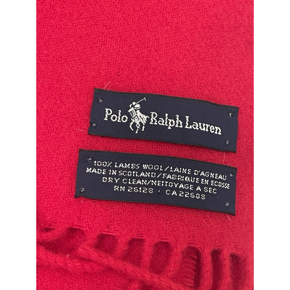 POLO SPORT RALPH LAUREN Unisex Lambswool LUXURY Scarf Solid Red Logo EUC - Picture 2 of 5